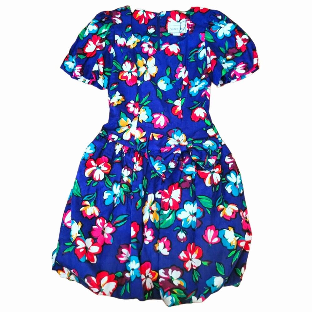 Vintage Connections floral puffy sleeve Purple 80s party dress SZ 10